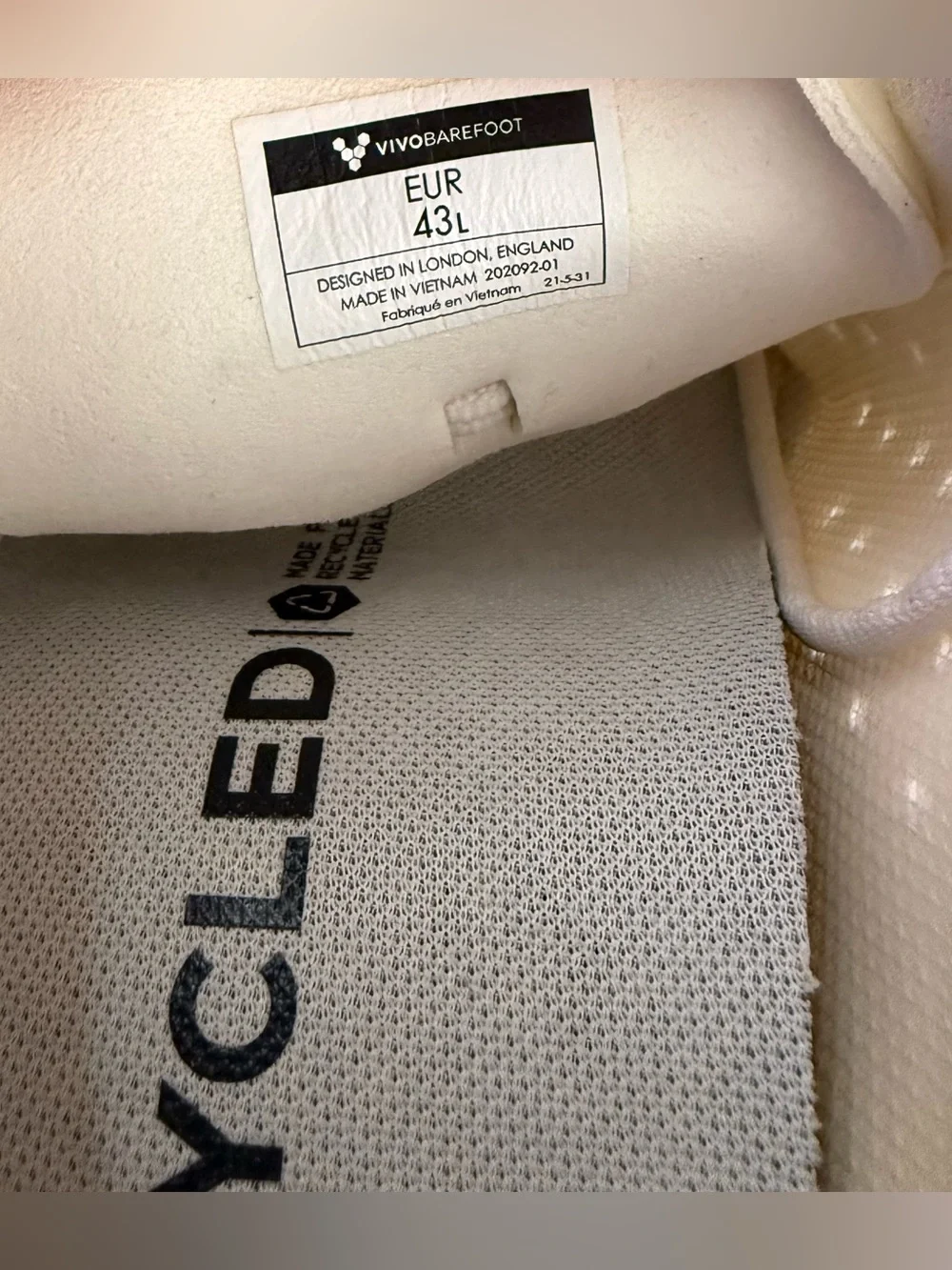 Vivobarefoot Primus Lite III White/Cream Mesh Barefoot Sneakers Euro 43L
